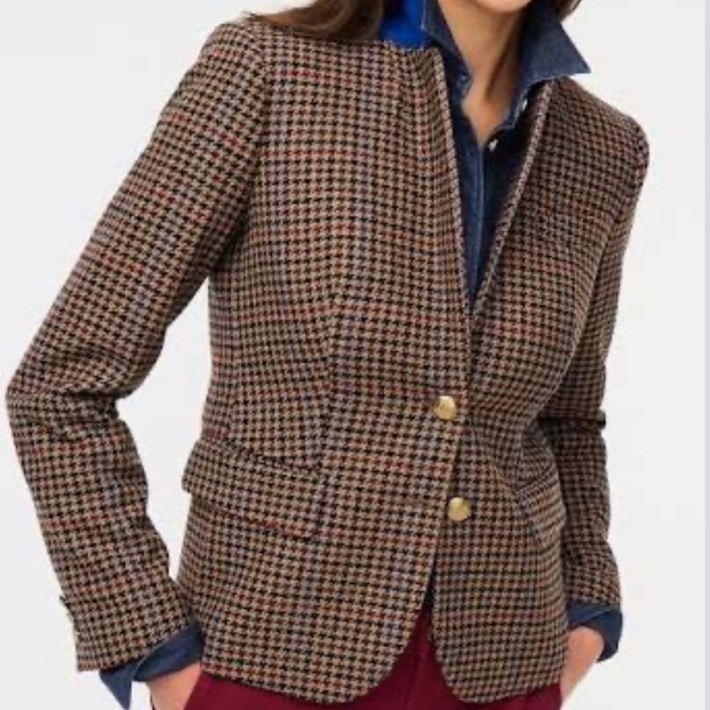 J Crew wool-blend schoolboy blazer in Camel  Multi Houndstooth, size 4, EUC